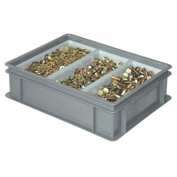 Sortierbehälter LxBxH 400x300x120 mm, grau, mit 3-Mulden-Sortiereinsatz, Gewicht 1,4 kg