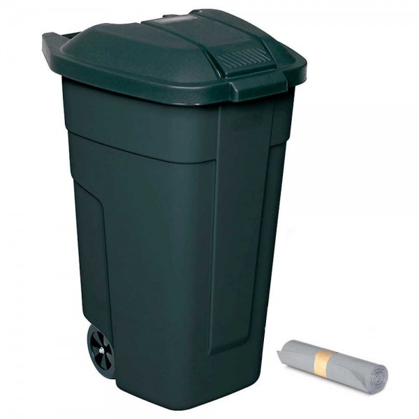 Rolleimer 100 Liter + GRATIS 50 Müllsäcke, BxTxH 510x550x850 mm, Korpus anthrazit, Deckel anthrazit