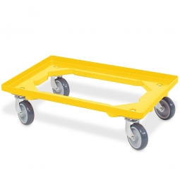 ABS-Kunststoff-Transportroller für 600x400 mm Eurobehälter, gelb, 100 mm Gummi-Rad, Deck offen, Tragkraft 250 kg