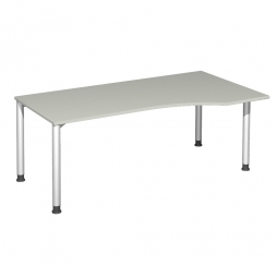 PC-Tisch, rechts Komfort, Gestell silber, Dekor lichtgrau, BxTxH 1800x1000x720 mm