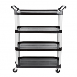 Mehrzweckwagen aus Kunststoff von Rubbermaid mit 4 Böden, schwarz, Belastbarkeit bis 135 kg