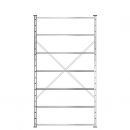 Fachbodenregal mit 7 Böden, Stecksystem, Grundregal, einseitige Ausführung, BxTxH 1270x315x2300 mm, Oberfläche glanzverzinkt
