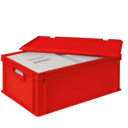 2 EPS-Thermoboxen in Eurobox mit Deckel, LxBxH 600x400x220 mm, rot
