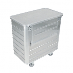 Transportwagen aus Leichtmetall, mit absenkbarer Wand und Deckel, 355 Liter, LxBxH 930x530x985 mm, Tragkraft 250 kg