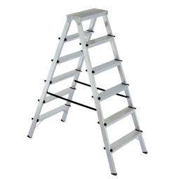 Alu-Doppelleiter mit 2x 6 Stufen, max. Arbeitshöhe 3300 mm, belastbar bis 150 kg
