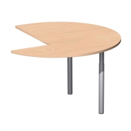 Anbautisch ELEGANCE, Dreiviertelkreis links, Dekor Buche, Gestell Silber, ØxH 1200x680-820 mm