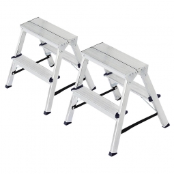 2x Alu-Klapptritt, Spar-Set, Zusammenklappbar, Tragkraft 150 kg, Höhe 430 mm