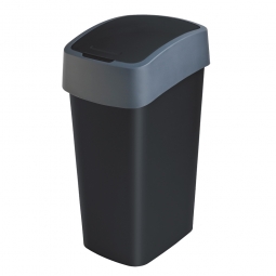 Abfallbehälter mit Schwing- oder Klappdeckel, PP, BxTxH 376x294x653 mm, Inhalt 50 Liter, schwarz/anthrazit