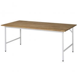 Arbeitstisch mit Massivbuche-Tischplatte, BxTxH 2000x800x800-850 mm, Gestell lichtgrau RAL 7035