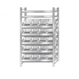 Schüttgutregal, Stecksystem, BxTxH 1290x525x2500 mm, 5 Ebenen, 20 Schüttfächer, 2 Fachböden, glanzverzinkt