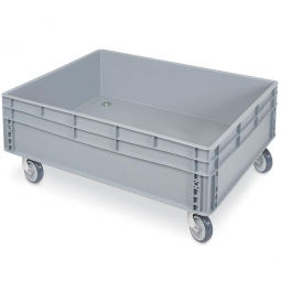 Eurobehälter mit 4 Lenkrollen, LxB 800x600 mm, Gesamthöhe 345 mm, 87 Liter, grau