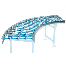Röllchenbahn-Kurve 90°, leichte Ausführung, bis 20 kg, Kunststoff-Röllchen Ø 48 mm, Achsabstand 100 mm, B 600 mm