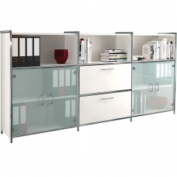 Highboard "FUTURE" BxTxH 2360x380x1150 mm, weiß/Chrom/Glas, 2 Türen, 2 Schubladen, 3 Regalebenen
