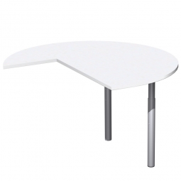 Dreiviertelkreis-Anbauplatte PREMIUM rechts, Weiß/Silber, BxTxH 1200x1200x680-820 mm, höhenverstellbar