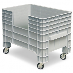 Volumenbox mit 4 Lenkrollen, Auschnitt an der Längsseite, 276 Liter, LxBxH 1030x630x790 mm, grau