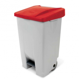 Tret-Abfallbehälter mit Rollen, PP, BxTxH 490x420x740 mm, 80 Liter, grau/rot