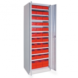 Schrank mit Regalkästen rot, LxBxH 400x183x81 mm, Türen in lichtgrau RAL 7035