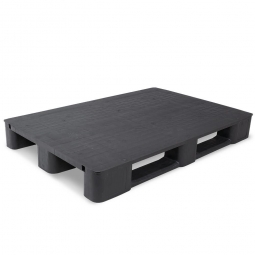 Kunststoffpalette im Euromaß mit 3 Kufen, ohne Sicherungsrand, LxBxH 1200x800x145 mm, geschlossene Deckfläche, schwarz
