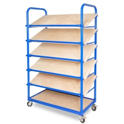 Schrägboden-Regalwagen mit 6 Ebenen, BxTxH 1050x500x1690 mm, 4 Lenkrollen, 2 Rollen mit Feststellbremse