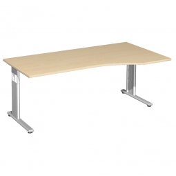 PC-Schreibtisch ELEGANCE rechts, feste Höhe, Dekor Ahorn, Gestell Silber, BxTxH 1800x800/1000x720 mm