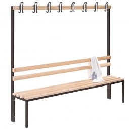 Einseitige Garderobenbank ohne Schuhrost, 8 Doppelhaken, LxTxH 2000x405x1650 mm