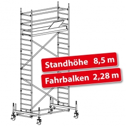 Fahrgerüst Plettac Alu Star 80 mit Fahrbalken, Arbeitshöhe 10,5 m, Gerüsthöhe 9,75 m, Standhöhe 8,5 m