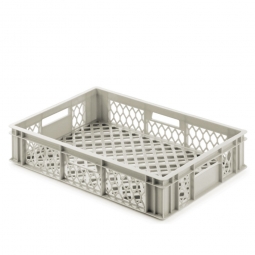 Euro-Gläserkasten, LxBxH 600x400x130 mm, durchbrochen, 4 Durchfassgriffe, 24 Liter, PE-HD, kieselgrau