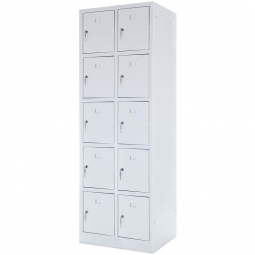 Stahl-Fächerschrank mit Sockel, 2x 5 Fächer, BxTxH 600x490x1800 mm, lichtgrau