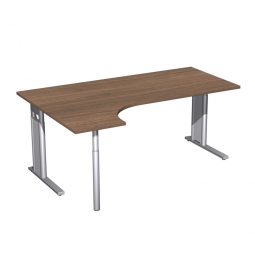 Schreibtisch PREMIUM, Schrankansatz links, Nussbaum/Silber, BxTxH 1800x800/1200x680-820 mm