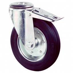 Transportgeräte-Lenkrolle mit Feststellbremse, Rad-ØxB 125x37 mm, Tragkraft 100 kg, schwarz