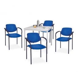 5-teilige Sitzgruppe: 4 Armlehnenstühle, Bezug blau + 1 Tisch, BxTxH 800x800x750 mm