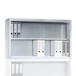 Aufsatzregal, 2 Ordnerhöhen, BxTxH 1200x400x790 mm, lichtgrau