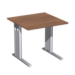 Schreibtisch PREMIUM höhenverstellbar, Quadrat, Nussbaum/Silber, BxTxH 800x800x680-820 mm