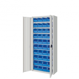 Schrank mit Sichtboxen, mit Türen, BxTxH 700x300x1690 mm, lichtgrau RAL 7035
