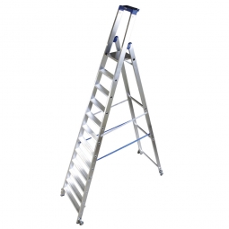 Alu-Stufenleiter mit 12 Stufen, fahrbar, Standhöhe 2800 mm, max. erreichbare Arbeitshöhe 4800 mm