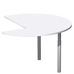Dreiviertelkreis-Anbauplatte PREMIUM links, Weiß/Silber, BxTxH 1200x1200x680-820 mm, höhenverstellbar