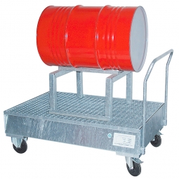 Fahrbare Stahl-Auffangwanne, verzinkt, 1x liegend, LxBxH 1340x860x425 mm, Tragkraft 500 kg, Gewicht 102 kg