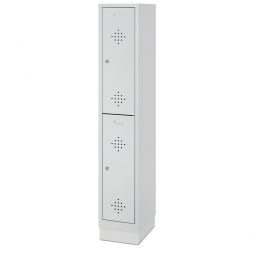 Stahl-Fächerschrank mit Sockel und Zylinderschloss, 2 Fächer, BxTxH  320x500x1800 mm