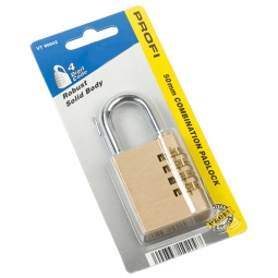 Vorhängeschloß Messing mit 4-Zahlencode, B 39 mm, gehärteter Bügel, Stärke 6,4 mm, Bügelweite 18,7 mm