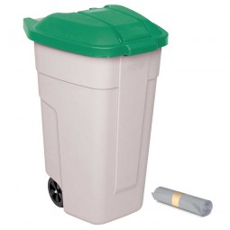Rolleimer 100 Liter + GRATIS 50 Müllsäcke, BxTxH 510 x 550 x 850 mm, Korpus beige, Deckel grün