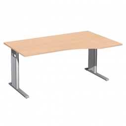 Schreibtisch PREMIUM höhenverstellbar, rechts, Buche/Silber, BxTxH 1600x800/1000x680-820 mm