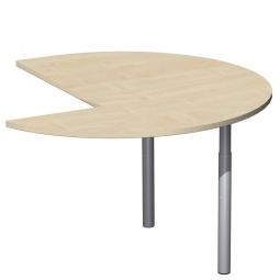 Dreiviertelkreis-Anbauplatte PREMIUM links, Ahorn/Silber, BxTxH 1200x1200x680-820 mm, höhenverstellbar