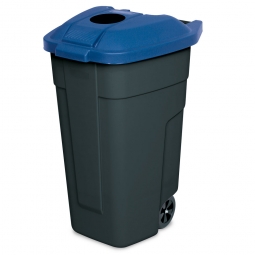 Fahrbare Tonne - 100 Liter mit Einwurföffnung im Deckel, BxTxH 510x550x850 mm, Korpus schwarz/Deckel blau