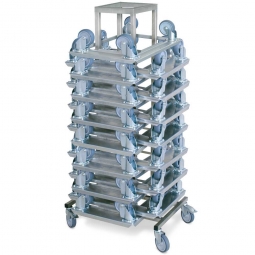 Rollerboy mit 15 Edelstahl-Transportrollern, Edelstahl, mit 4 Lenkrollen, Gummiräder, Tragkraft 250 kg