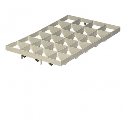 Fachwerkeinsatz für Gläserkästen, oben, 90x87 mm, 24 Gläser, PP, kieselgrau