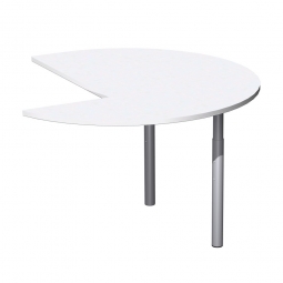Anbautisch ELEGANCE, Dreiviertelkreis links, Dekor Weiß, Gestell Silber, ØxH 1200x680-820 mm