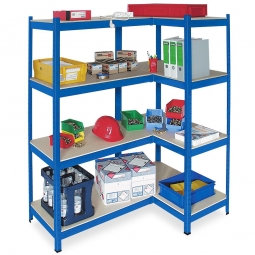 Fachbodeneckregal für schwere Lasten, links, 4 Ebenen, BxTxH 900/1300x400x1800 mm, Tragkraft 265 kg/Boden, Stecksystem, kunststoffbeschichtet
