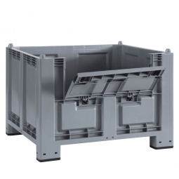 Palettenbox mit 4 Füßen u. Kommissionierklappe, grau, 1200x800x850 mm, Boden/Wände geschlossen, Tragkraft 500 kg