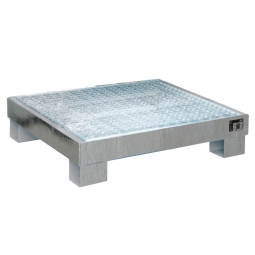 Auffangwanne für 60 Liter Fässer mit Gitterrost, BxTxH 1300x800x205 mm, Volumen 74 Liter, verzinkt