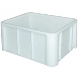 Lebensmittel-Großbehälter, LxBxH 800x600x420 mm, weiß, Boden u. Wände geschlossen, verrippter Unterboden